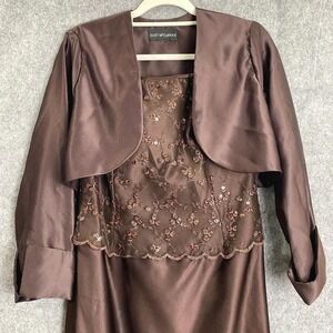 Scott McClintock Brown Beaded Strapless Maxi Dress Bolero Set Vintage 90s Sz 14
